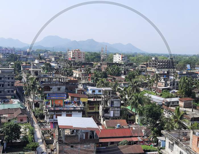 Landscape view of developing Bongaigaon Township from the Brindaban Garden, a  Flat/Real Estate Complex/Housing Complex which is the highest height Flat complex or building in Bongaigaon Township.