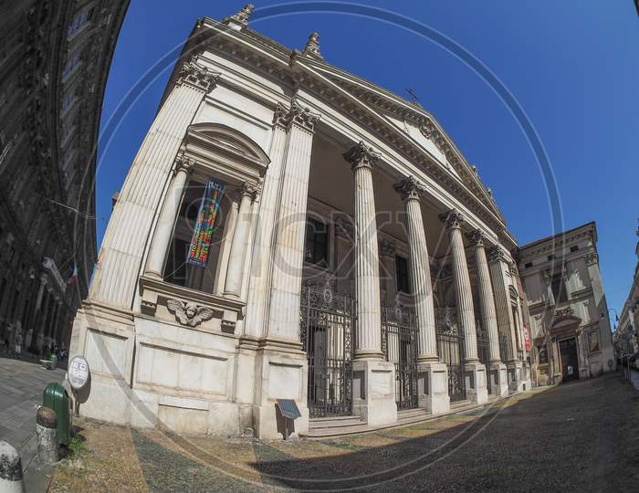 Turin, Italy - Circa September, 2015: Chiesa Di San Filippo Neri Church Seen With Fisheye Lens