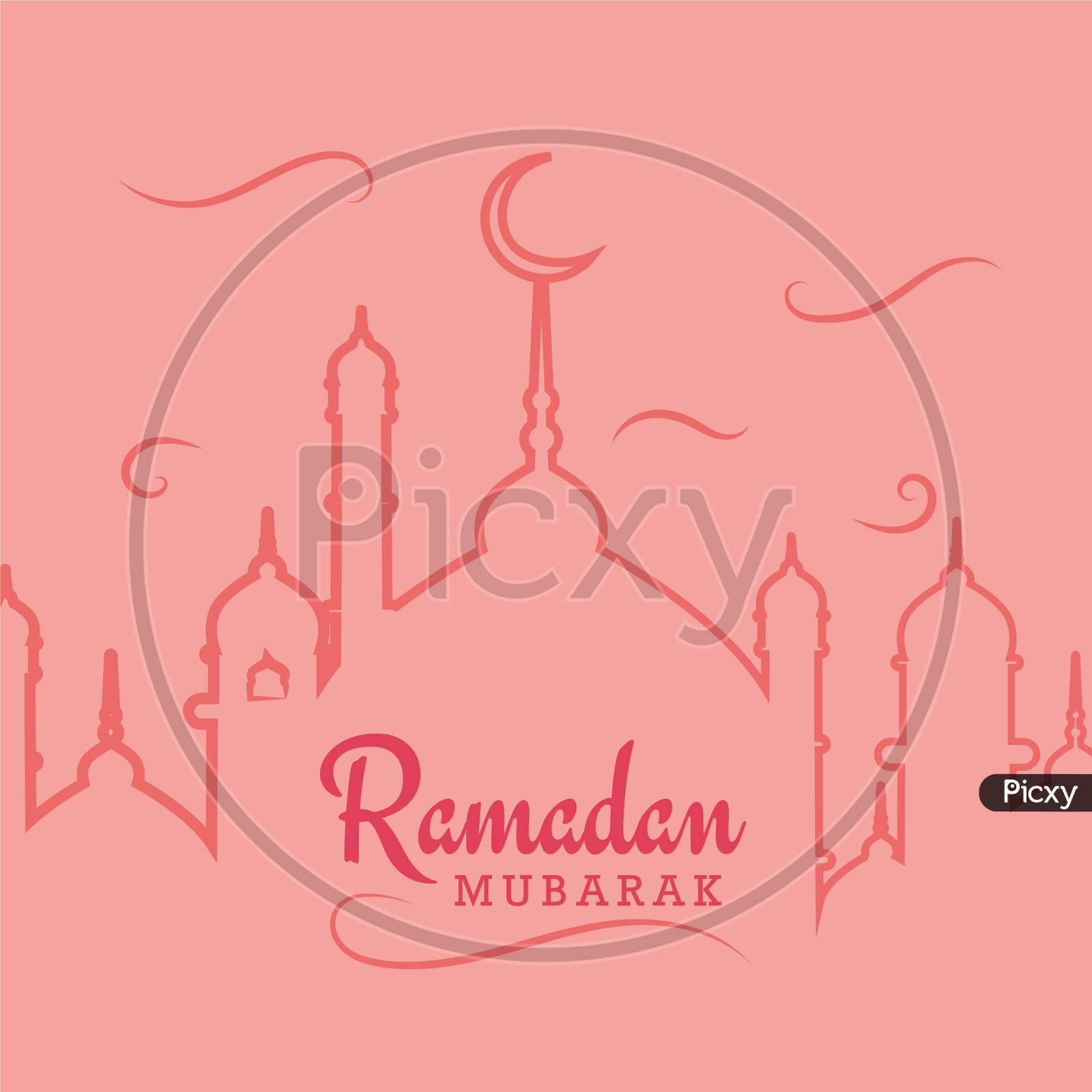 Ramadan Mubarak Poster With Mosque Outline, Vector