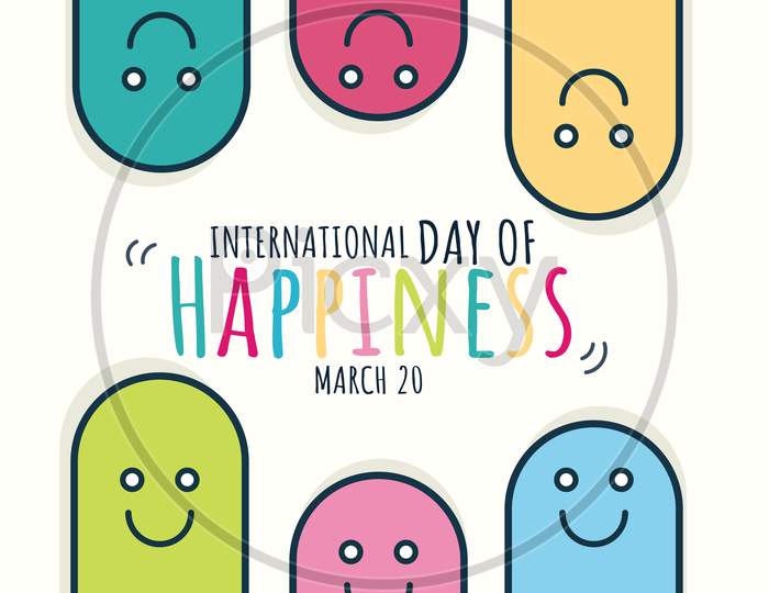 International Day Of Happiness March 20 Poster, Happy Cartoon Illustration Banner Vector