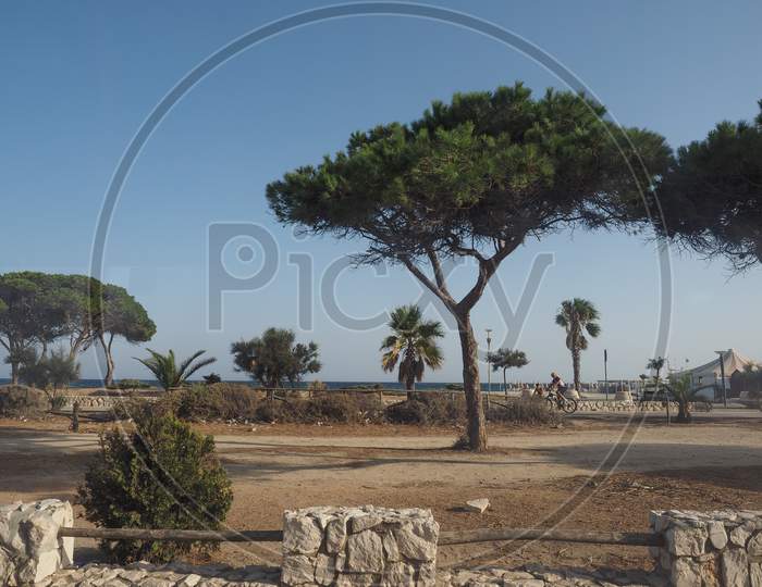 Cagliari, Italy - Circa September 2017: View Of Poetto Beach