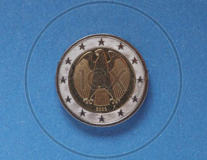 2 Euro Coin, European Union, Germany Over Blue
