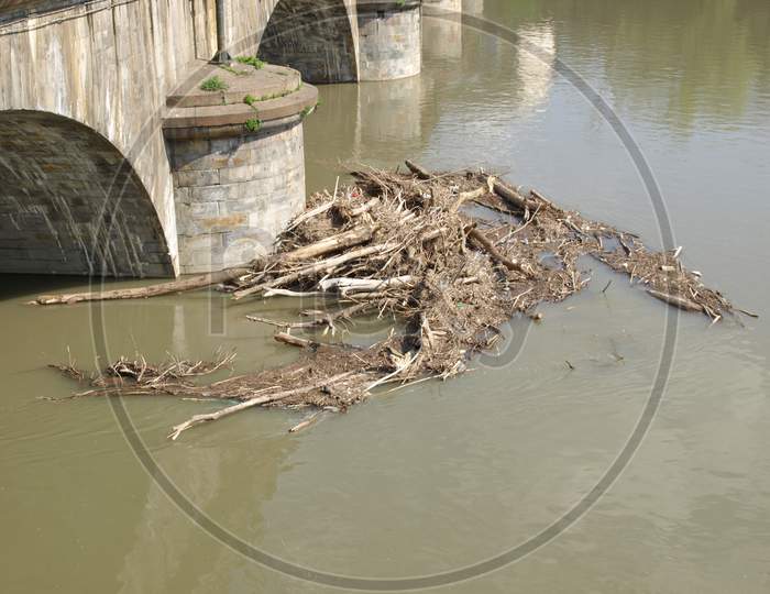 River Flood Under Bridge