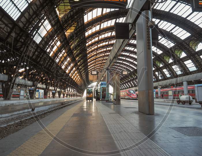 Milan, Italy - Circa January 2017: Train Platforms At Stazione Centrale Central Railway Station