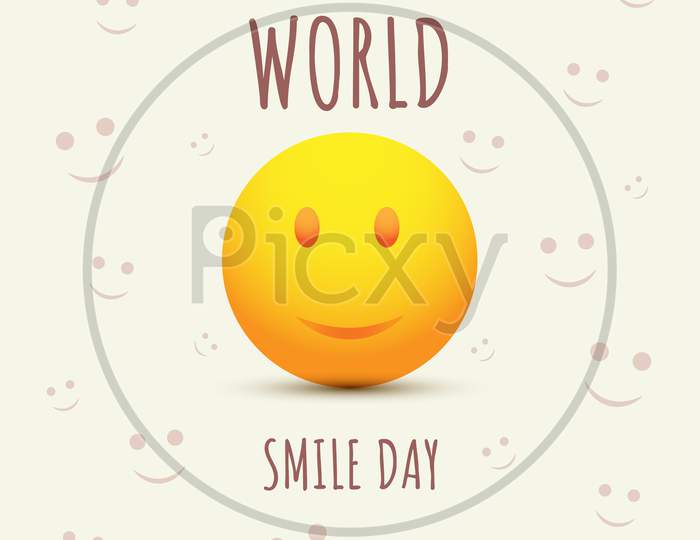 World Smile Day, Smiling Emoji, Smiley Face Emoticon Poster, Vector Illustration