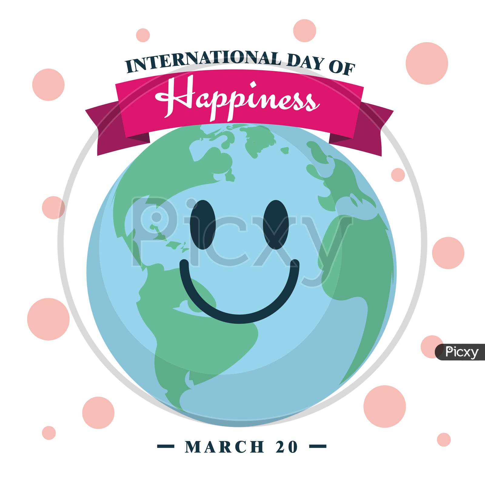 International Day Of Happiness, March 20 Poster, Happy Earth Illustration Vector