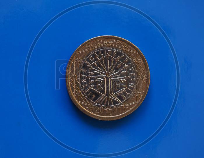 1 Euro Coin, European Union, France Over Blue