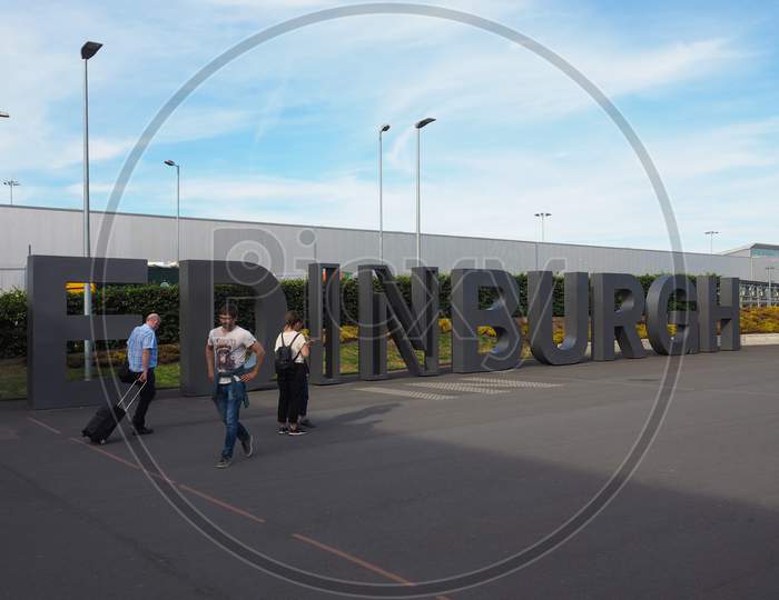 Edinburgh, Uk - Circa June 2018: Edinburgh Steel Sign At Edinburgh Airport