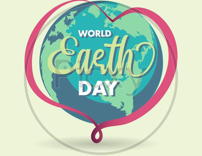 World Earth Day Poster, April 22, Globe And Heart Illustration Vector