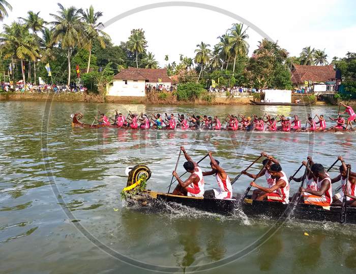 Irruttukuthi boats participating in Kottayam boat race, Kerala, India.