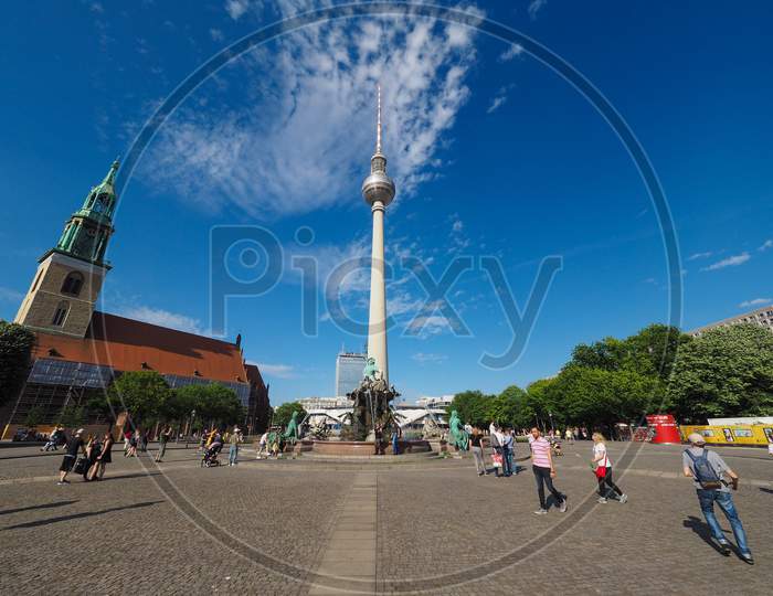 Berlin, Germany - Circa June 2019: Fernsehturm (Meaning Television Tower) In Alexanderplatz