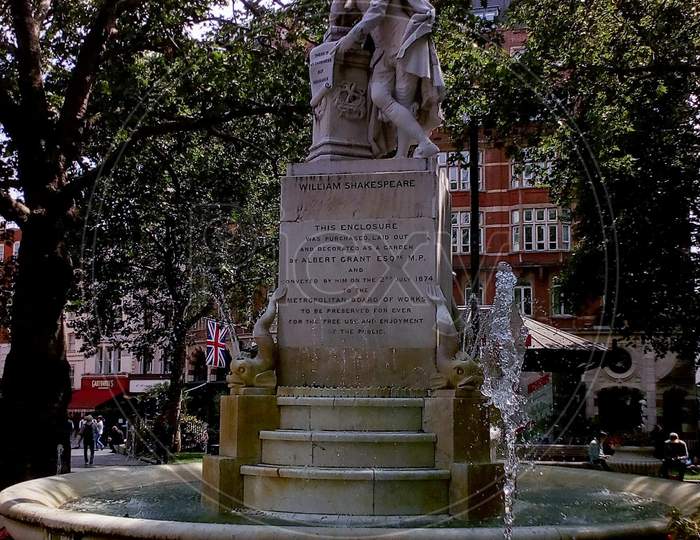 London, Uk - Circa June 2019: Statue Of William Shakespeare Built In 1874 In Leicester Square