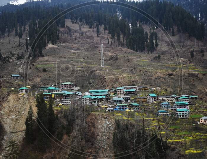 A view of village Solang from Solang valley, Manali