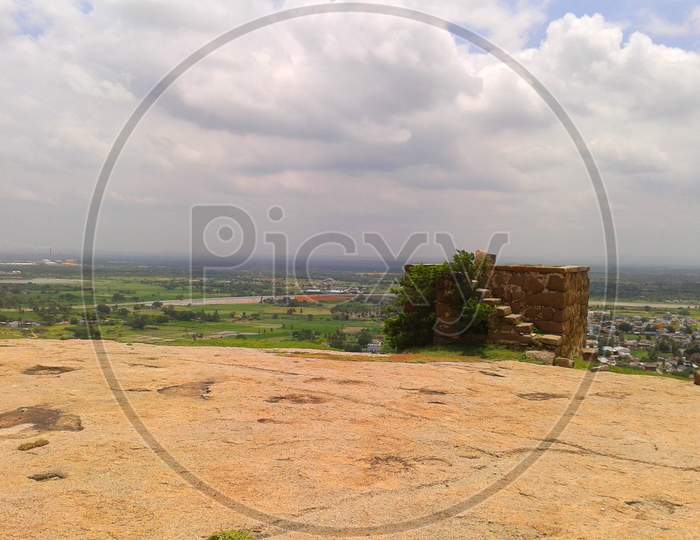 Bhuvanagiri Fort ruins on top