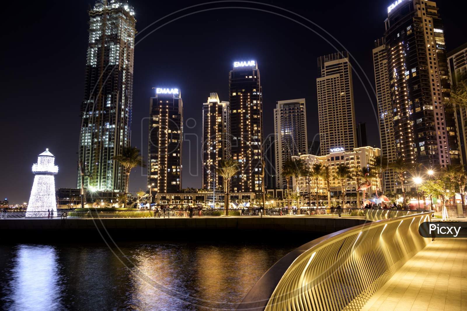 1St December 2020.Dubai Creek Harbor Skyline With Embankment Promenade And Dubai City Night Illumination Captured At The Dubai Creek Harbor, Ras Al Khor, Dubai , Uae.