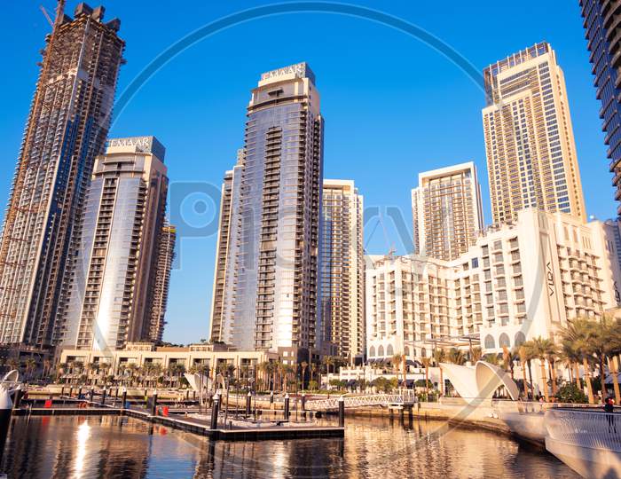 1St December 2020.Dubai Creek Harbor Skyline With Embankment Promenade ,Hotels, Shops And Residences Captured In The Evening Time At The Dubai Creek Harbor, Ras Al Khor, Dubai , Uae.