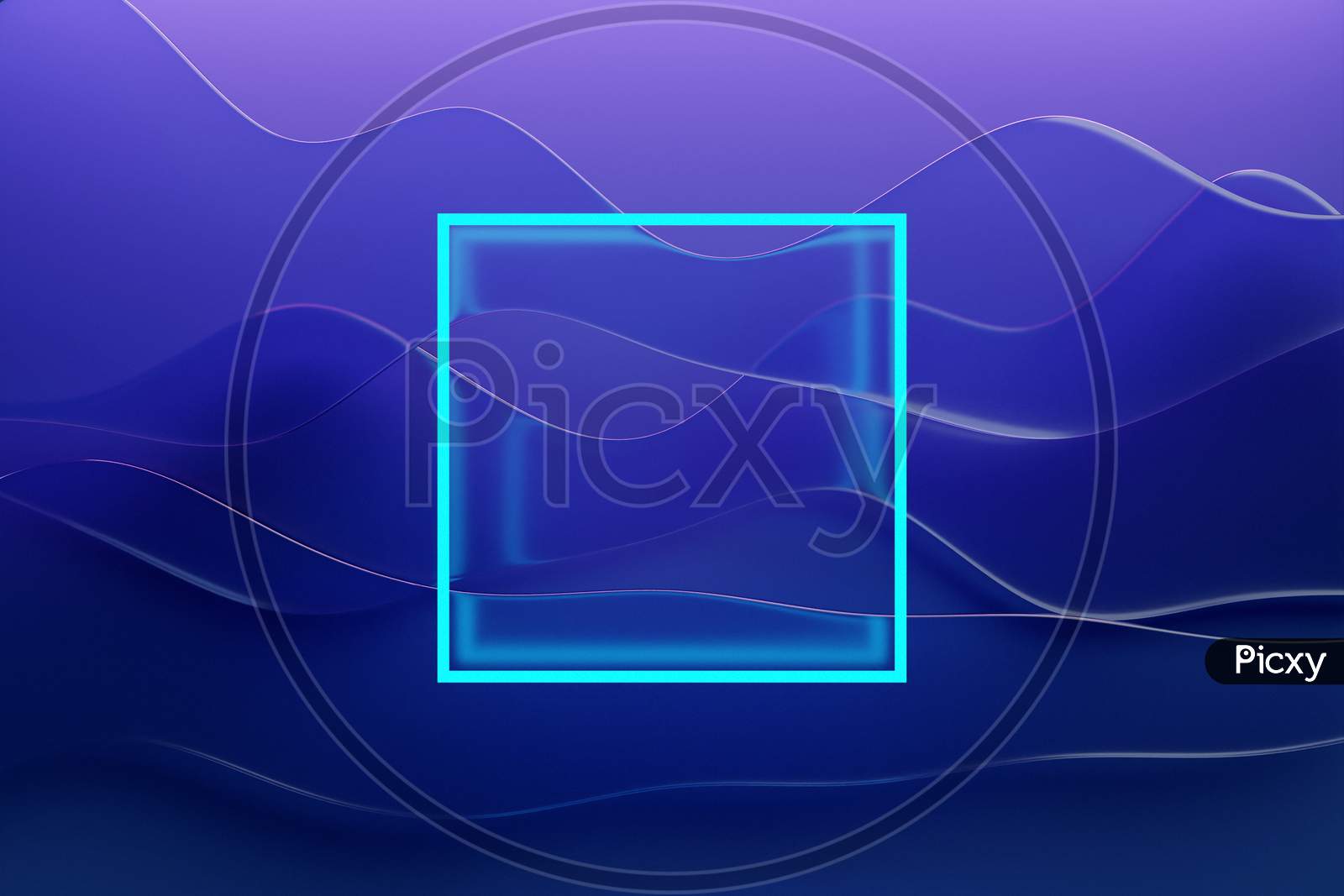 3D Illustration  Of Bright  Blue Neon Square  On Purplewave  Background. 3D Rendering. Minimalism Geometry Background