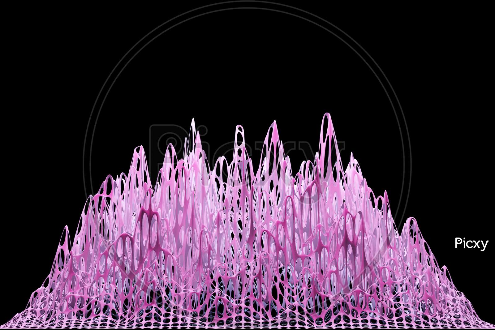 3D Illustration Of  Design Colorful Abstract Digital Sound Wave On A Black Background. Voice Recognition, Equalizer, Audio Recorder. Microphone Button With Sound Wave. Symbol Of Intelligent Technology