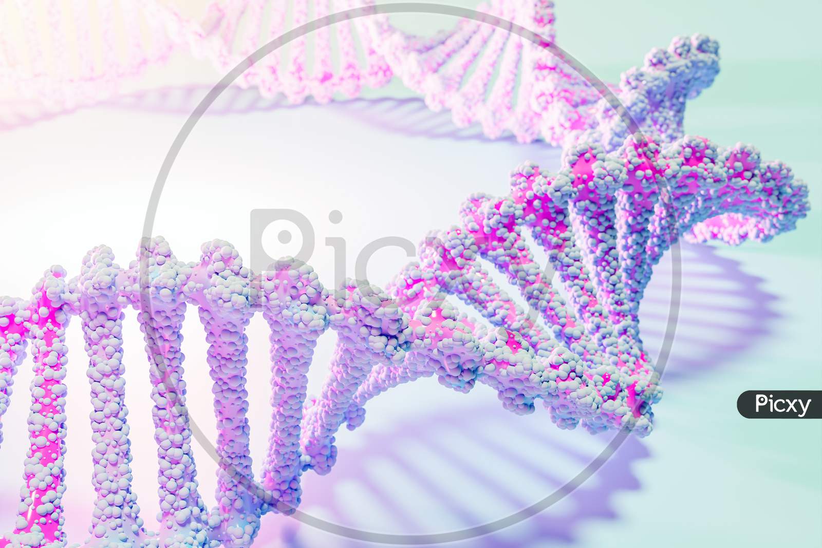 3D Illustration Of A Stereo Strip Of Different Colors. Geometric Stripes Similar To Waves. Simplified Pink And Blue  Dna Line On White Isolated Background