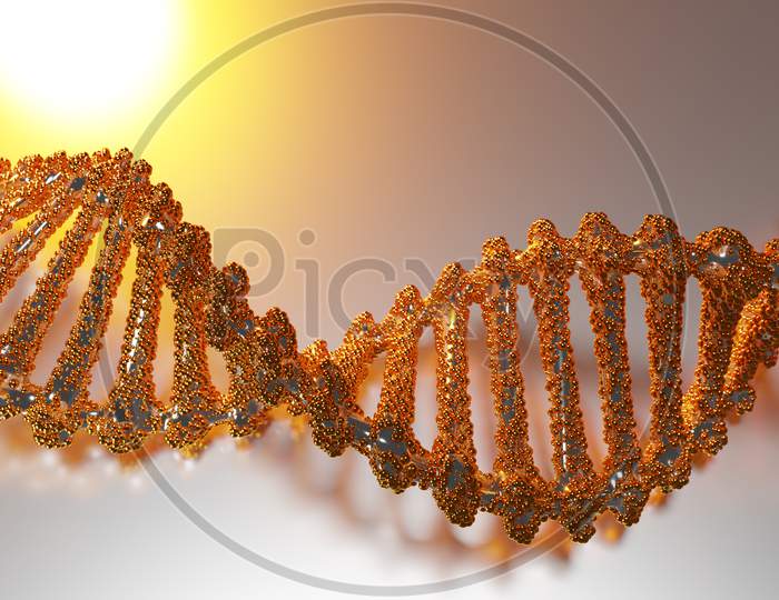 3D Illustration Of A Stereo Strip Of Different Colors. Geometric Stripes Similar To Waves. Simplified Gold  Dna Line On White Isolated Background