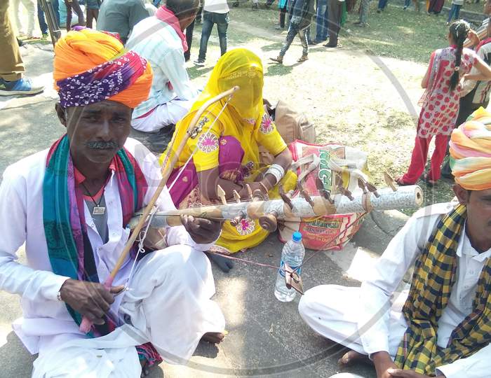 Trible Fair - Rajsthani People Playing Ravnhatthu India, Gujarat