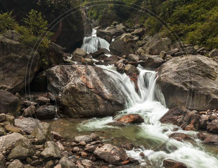 Beautiful Landscape Of Water Fall Of North Sikkim, India.