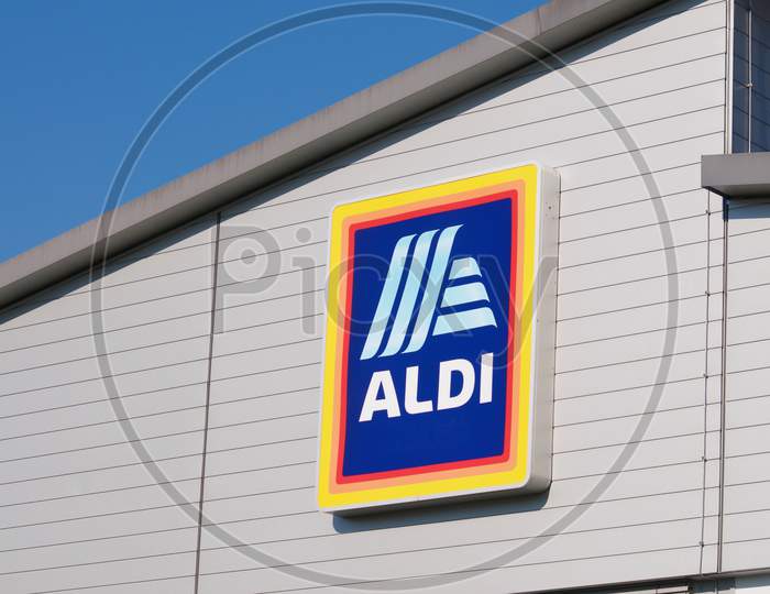 Aldi Supermarket Sign On Store Building