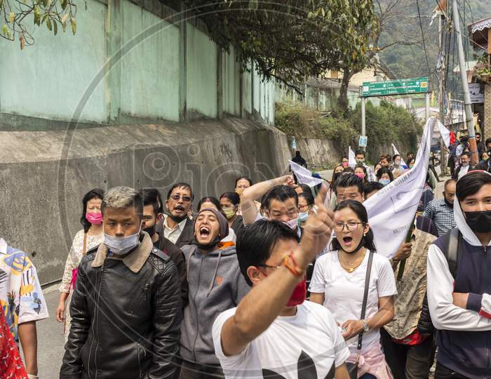 28Th March, 2021 Gangtok, Sikkim, India: Some Local People Showing Protest Against The Ruling Party In Front Of Chief Minister House At Gangtok, Sikkim