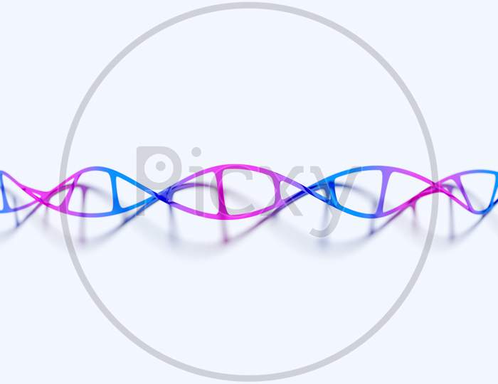 3D Illustration Of A Stereo Strip Of Different Colors. Geometric Stripes Similar To Waves. Simplified Blue  And Pink Dna Line On White Isolated Background