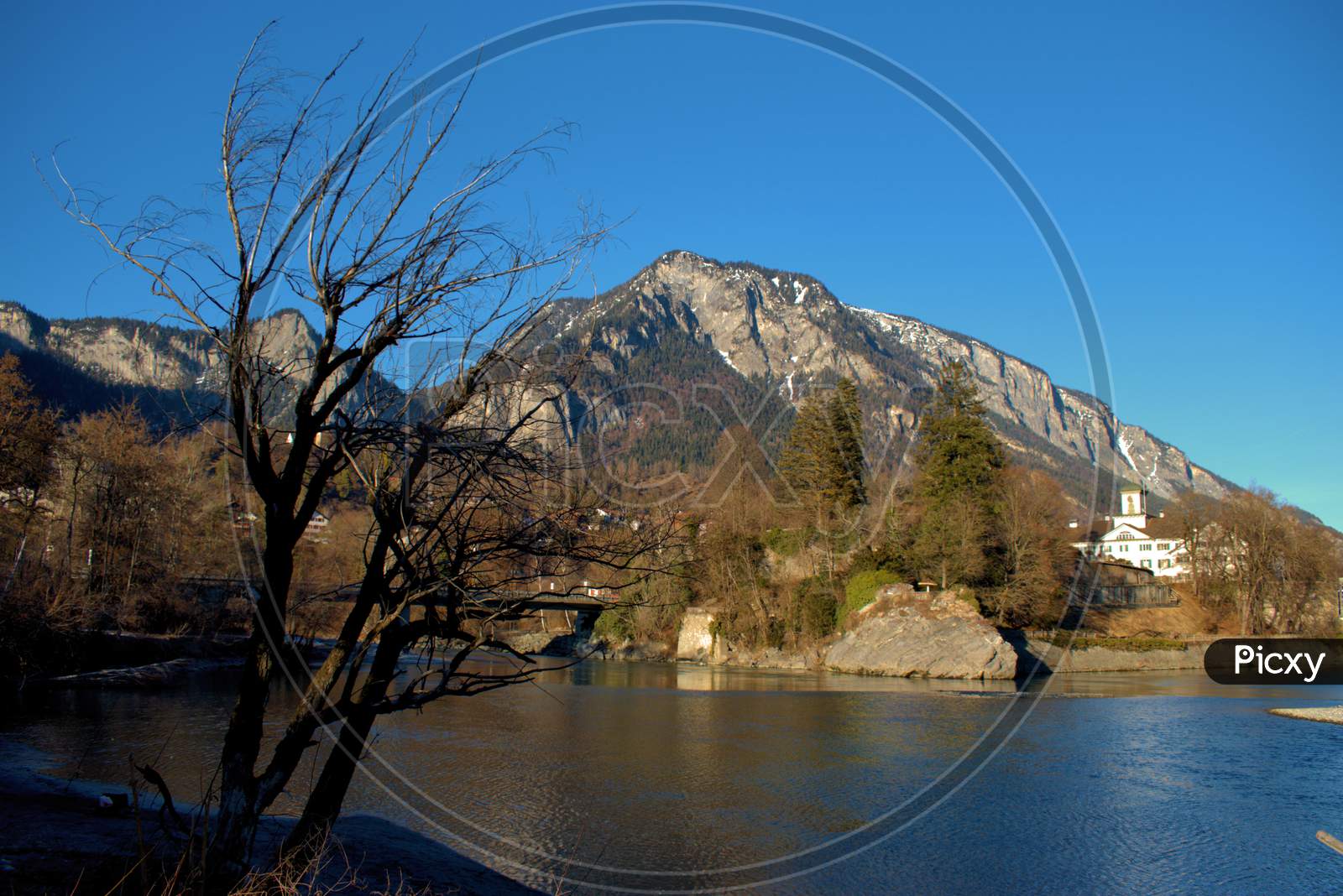 Beautiful Natural Scenery At The Rhine River In Tamins In Switzerland 20.2.2021
