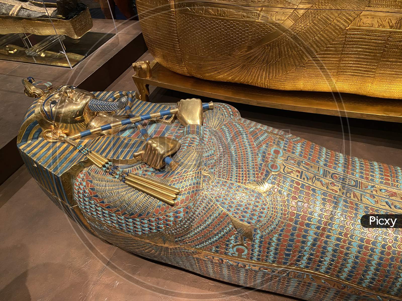 Middle Coffin Shows Pharaoh Tutanchamun And Famous Gold Mask. 14.03.2021 - Oerlikon, Switzerland.