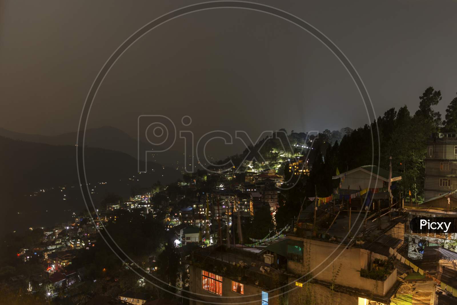Landscape Of Beautiful Gangtok The Capital City Of Sikkim At Night.