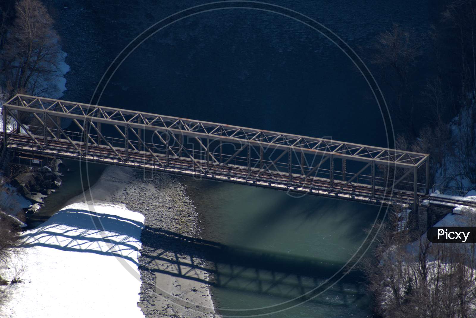 Railway Bridge Over The Rhine River Near Flims In Switzerland 20.2.2021