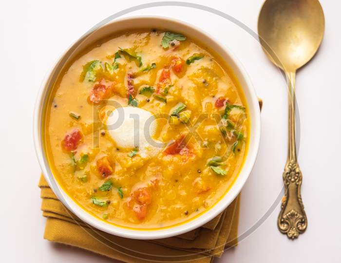 Indian Food Yellow Dal Desi Ghee Fry, Served In A Bowl