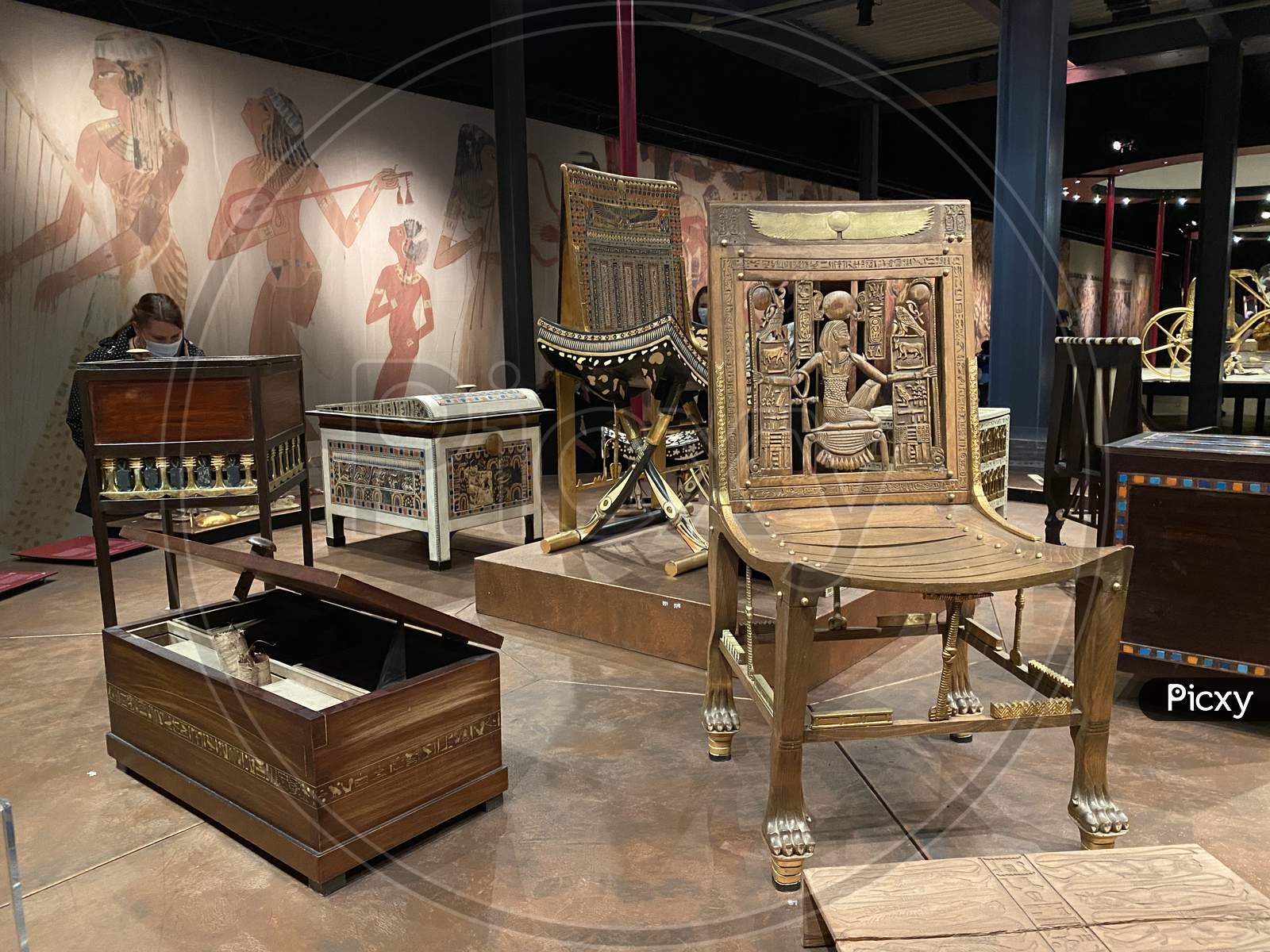 Replicas Of Golden Chair And Furniture From The Tomb Of Tutanchamun. 14.03.2021 - Oerlikon, Switzerland.