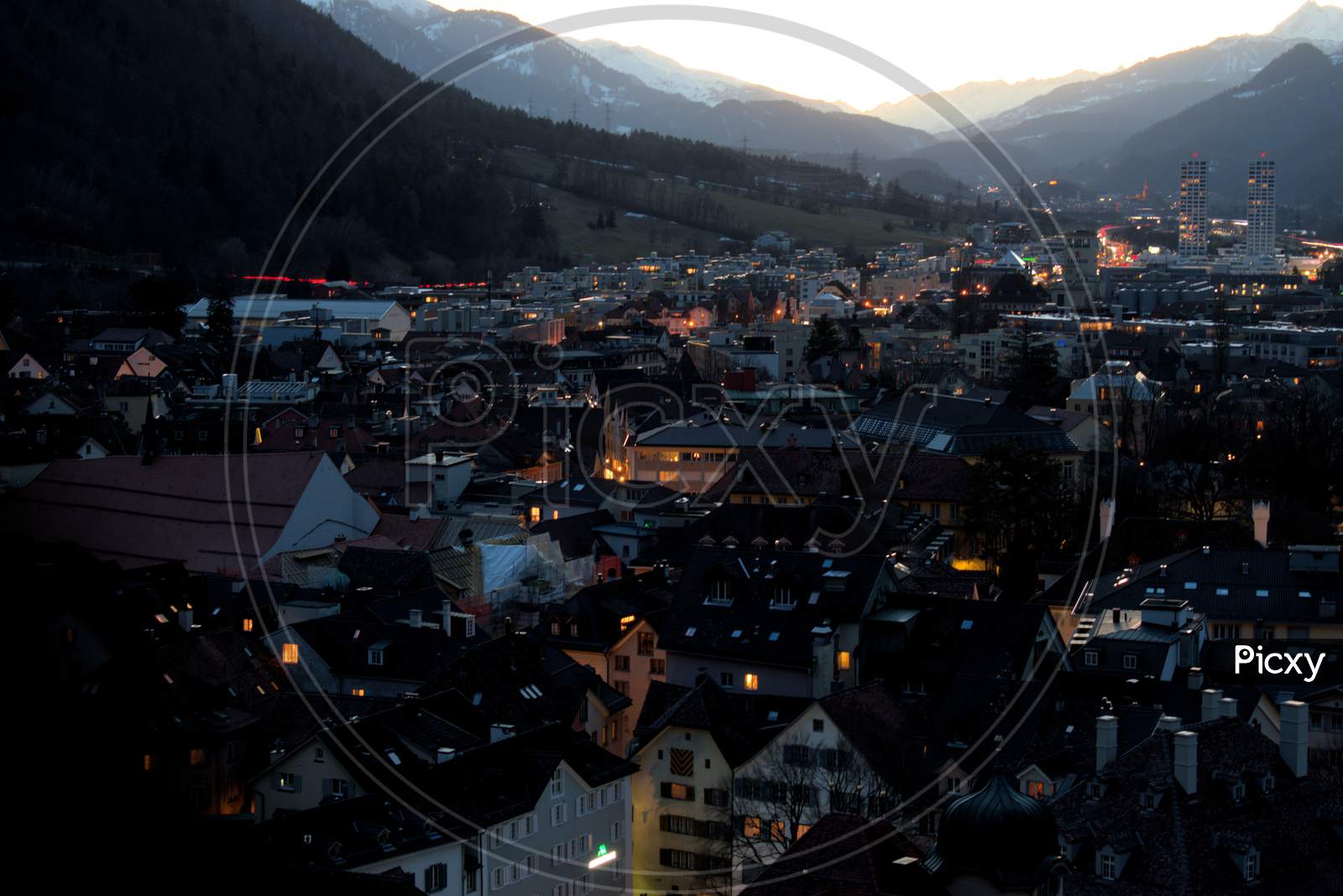 Evening Mood In Chur In Switzerland 20.2.2021