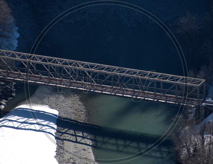 Railway Bridge Over The Rhine River Near Flims In Switzerland 20.2.2021