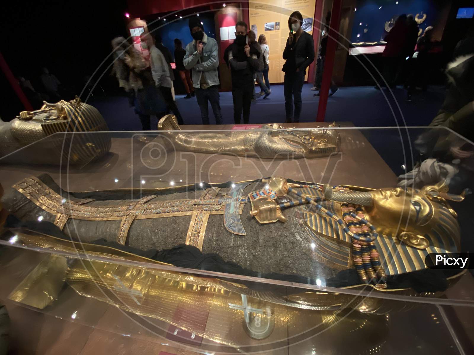 Tomb And Treasures With Gold Mask And Replicas From Egypt Pharaoh Tutankhamun. 14.03.2021 - Oerlikon, Switzerland.