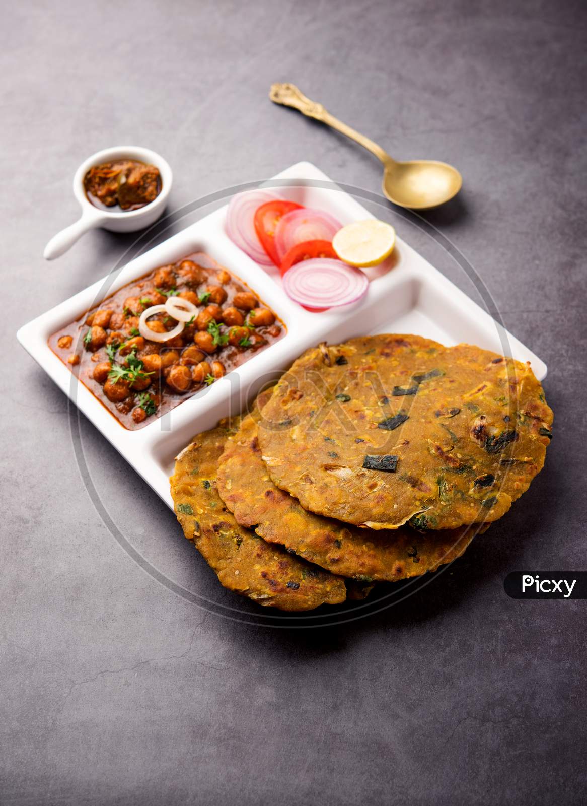 Onion Paratha With Chole Masala Or Spicy Chickpea