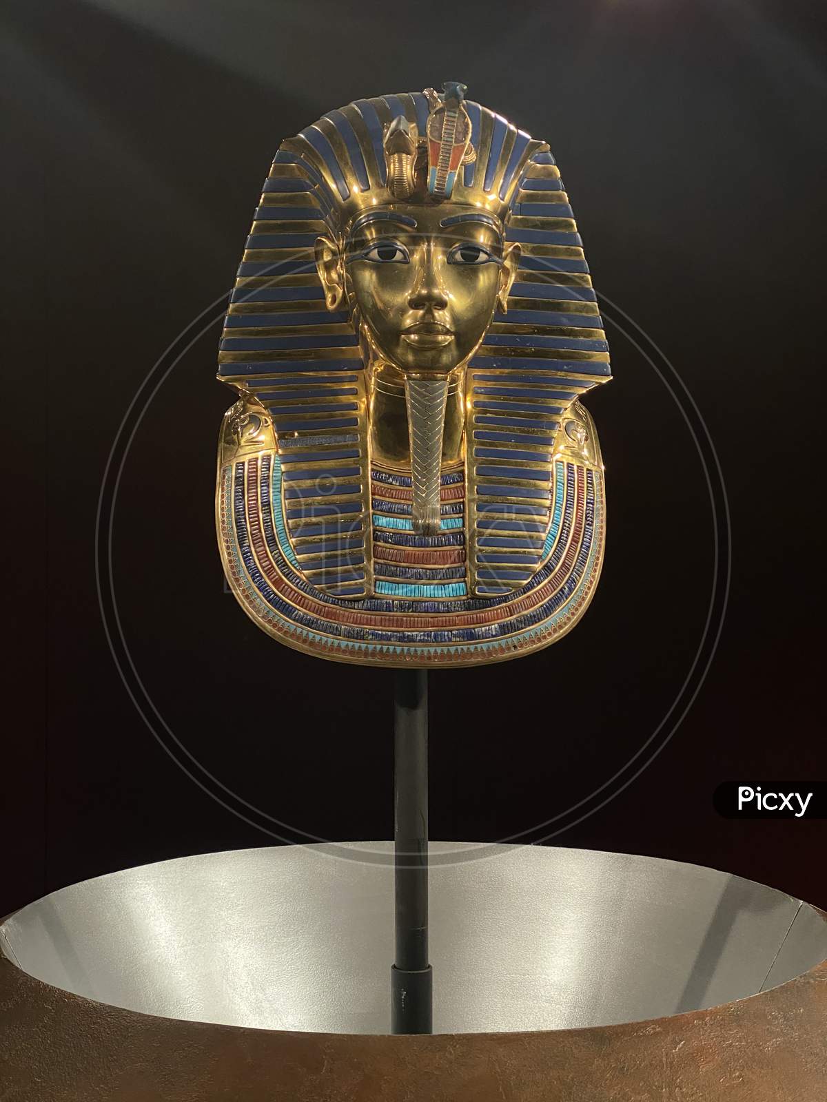 Gold Mask Of Tutanchamun On Black Background As Replica From Egypt Pharaoh. 14.03.2021 - Oerlikon, Switzerland.