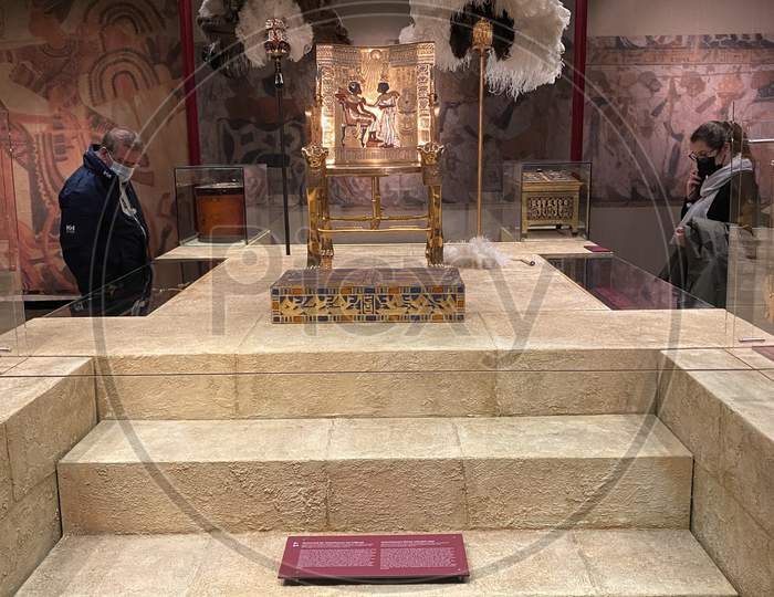 Replicas Of Golden Throne Of Tutanchamun. 14.03.2021 - Oerlikon, Switzerland.