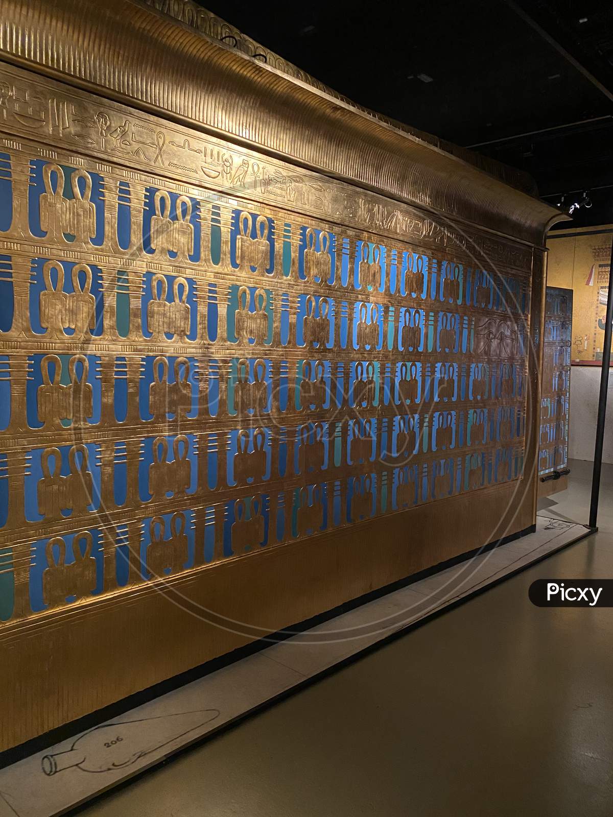 Exhibition Of Tutankhamun In Zurich During Pandemic Time. Outer Golden Shrine Containing The Mummy And Sarcophagus Of Tutankhamen.