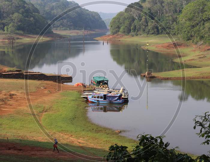 A scenic view of boat jetty at Periyar National Park, Kerala, India