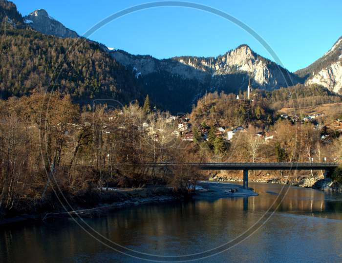 Beautiful Natural Scenery At The Rhine River In Tamins In Switzerland 20.2.2021