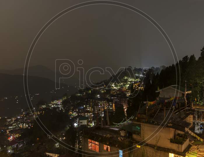 Landscape Of Beautiful Gangtok The Capital City Of Sikkim At Night.