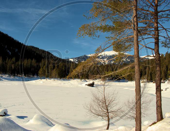 Frozen Lake Cauma Near Flims In Switzerland 20.2.2021