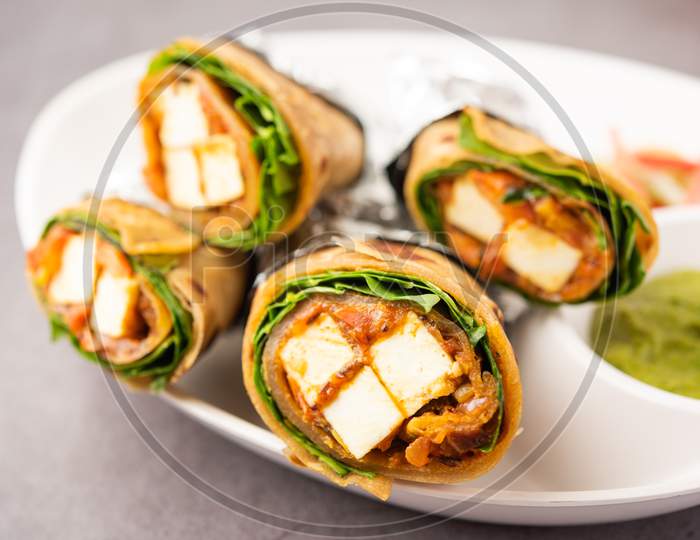 Paneer Chapati Spring Roll - Cottage Cheese With Masala Stuffed In Flat Bread & Rolled, Indian Food
