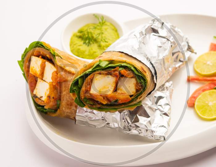 Paneer Chapati Spring Roll - Cottage Cheese With Masala Stuffed In Flat Bread & Rolled, Indian Food