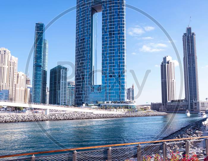 Jan 22, 2021, Dubai,Uae. Beautiful View Of The Blue Water Residences And Skyscrapers At The Dubai Marina Captured From The Ain Dubai, Blue Water Islands, Dubai , Uae.