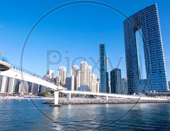 Jan 22, 2021, Dubai,Uae. Beautiful View Of The Blue Water Residences And Skyscrapers And The Wharf Bridge Captured From The Ain Dubai, Blue Water Islands, Dubai , Uae.